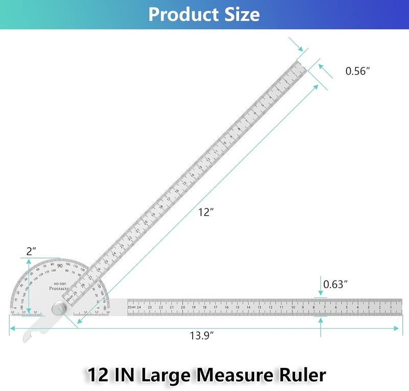 ForoGore Stainless Steel Protractor 180 Degrees Two Arm Ruler Adjustable Angle Protractor Woodworking Ruler Craftsman Angle Measure Tool (30 cm/ 11.8 Inch) - Image 4